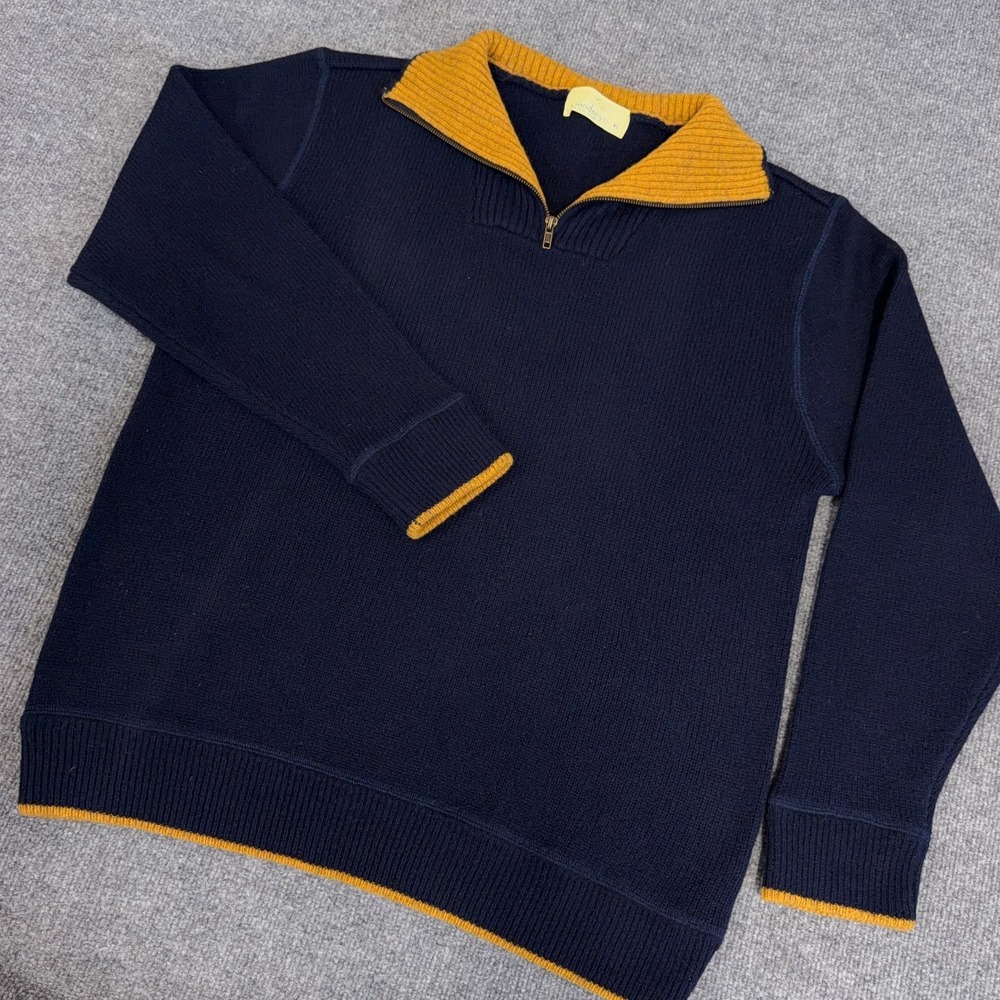IrelandsEye Sweater Men XL Navy Blue 100% Pure New Lambswool Wool 1/4 Zip